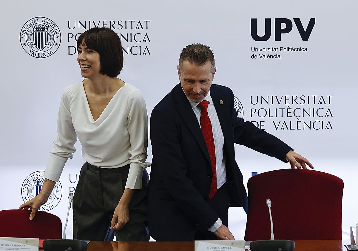Diana Morant y José Capilla, rector de la UPV, durante la presentación del nuevo campus chino.