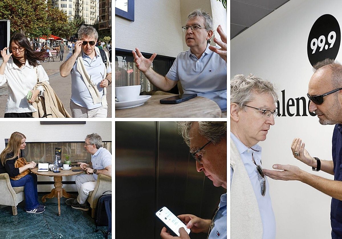 Santiago Posteguillo, en diferentes momentos de la jornada promocional de 'Los tres mundos' en Valencia.