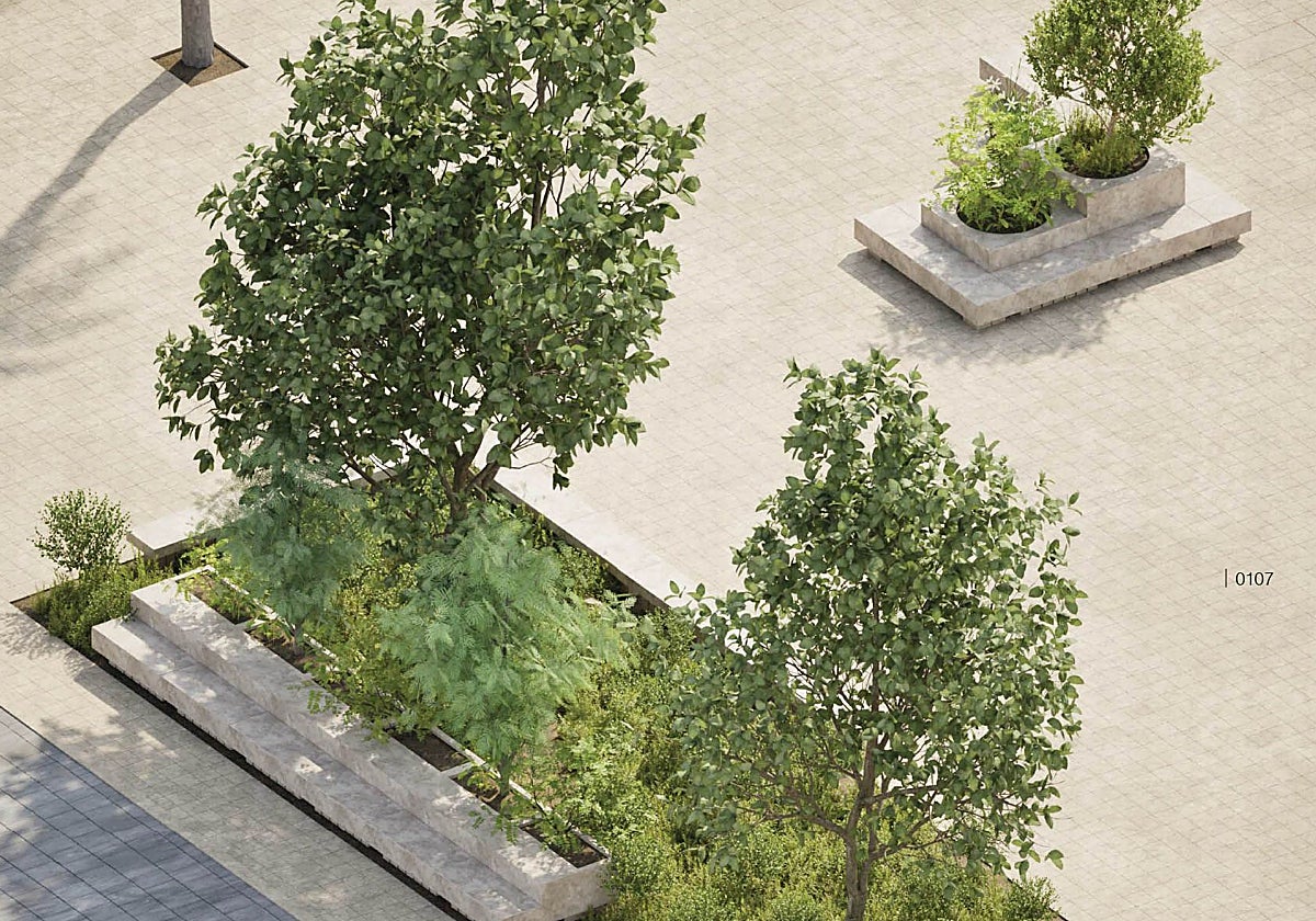 Una recreación en la que se inspirarán los diseños de los nuevos maceteros del centro, basados en el catálogo aprobado por el Consistorio.