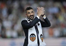 David Villa, en el homenaje realizado en Mestalla.