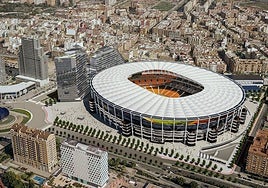 Vista aérea de la recreación del Nou Mestalla.