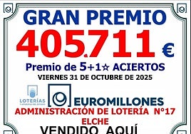 Euromillones deja un premio de 405.000 euros en la Comunitat y otro de 1 millón en España