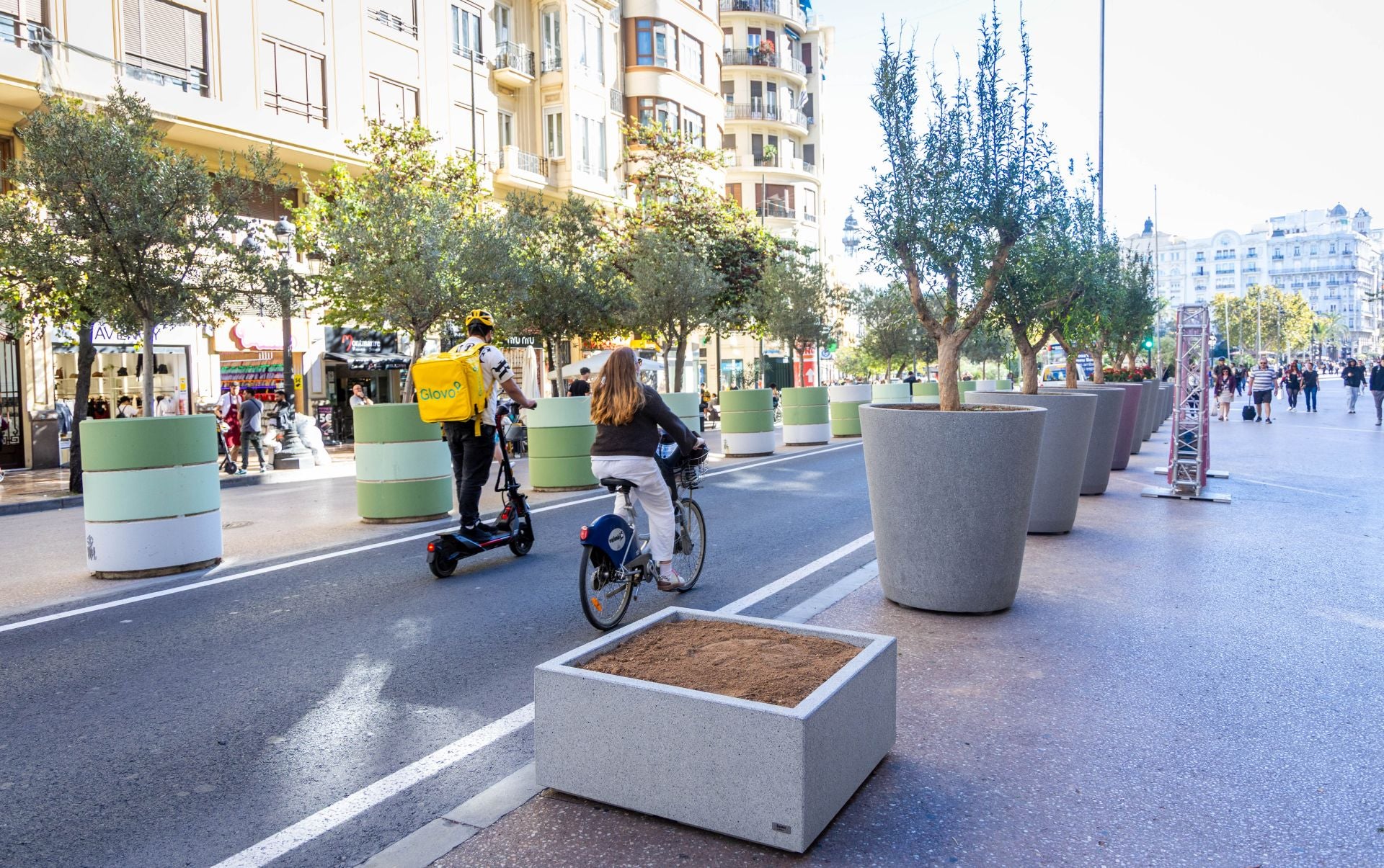 Fotos de los nuevos maceteros en la plaza del Ayuntamiento de Valencia