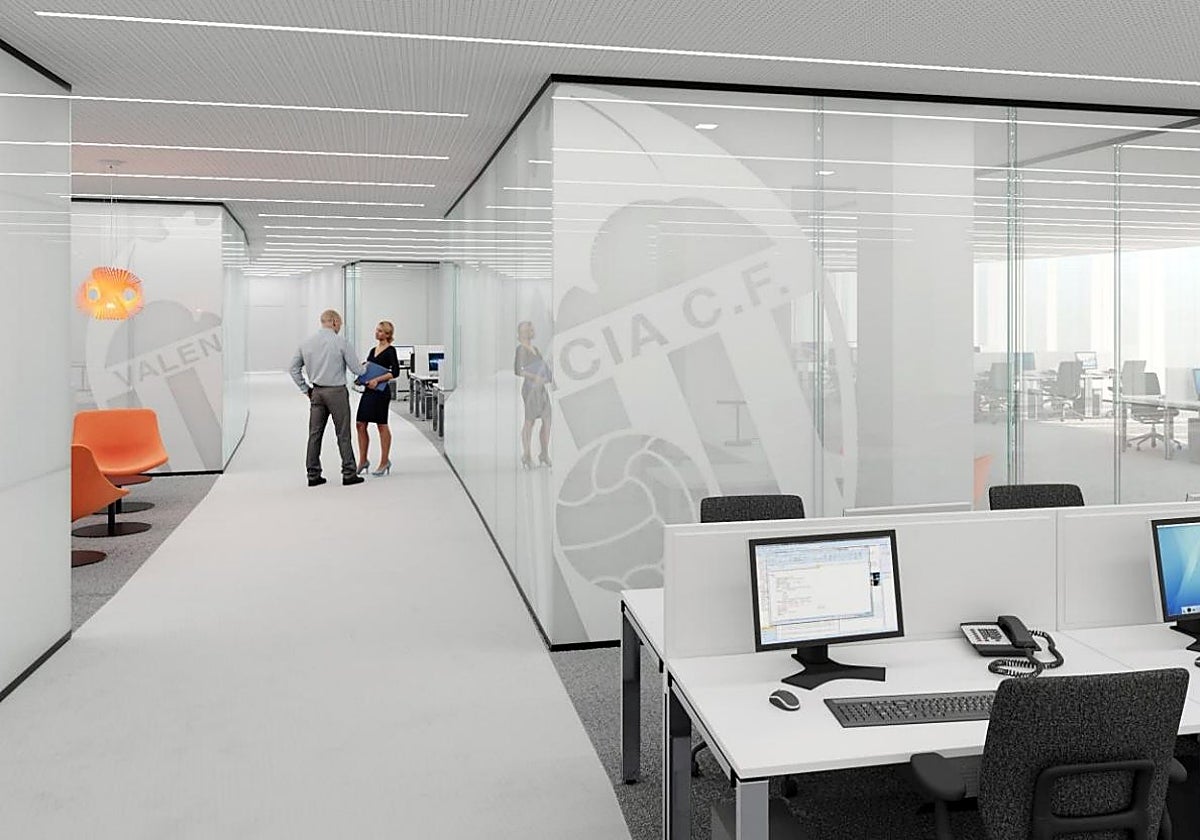 Imagen virtual de las futuras oficinas del Nou Mestalla.