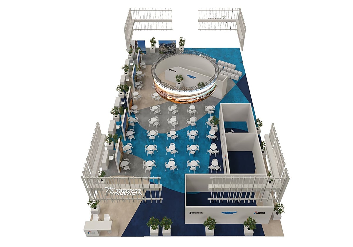 Así es el estand de la Comunitat en la World Travel Market: 400 metros cuadrados y una pantalla led gigante