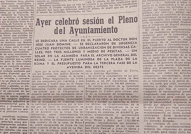Publicación en LAS PROVINCIAS del acuerdo del pleno del Ayuntamiento para rotular la calle.
