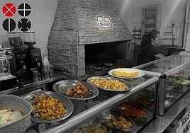 Vitrinas y brasas de uno de los bares más conocidos del polígono de Manises.