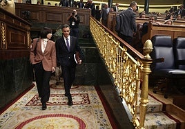 Diana Morant y Pedro Sánchez, a su llegada este miércoles al hemiciclo del Congreso.