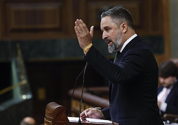 El líder de Vox, Santiago Abascal, interviene durante el pleno que celebra este miércoles el Congreso.