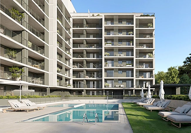 Imagen del residencial Llunare desde la piscina