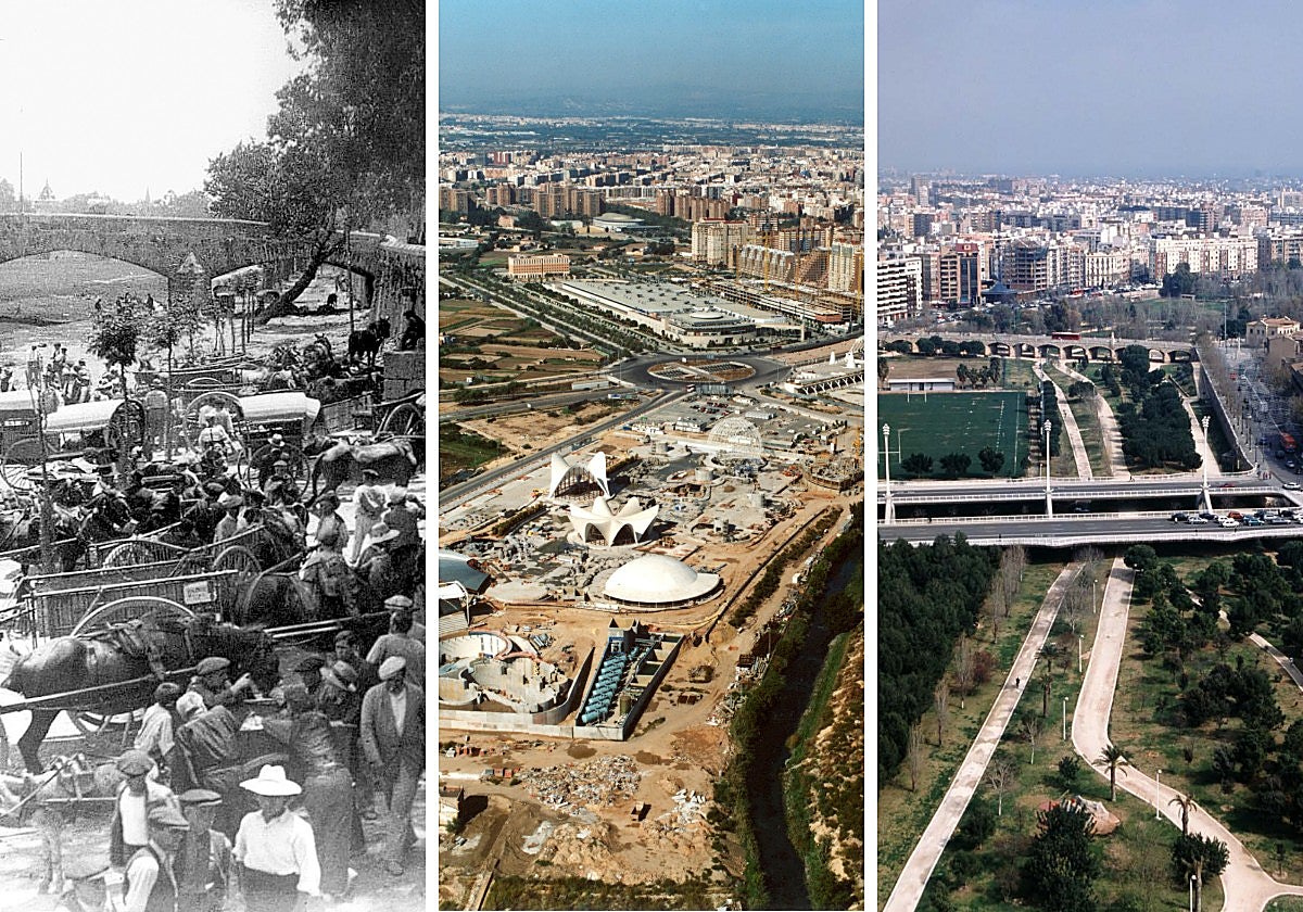 Tres estampas del río en distintos momentos de la historia del cauce.