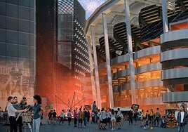 Figuración virtual del terciario, al fondo a la izquierda.