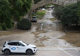 Restos de la inundación, este lunes en el Jardín del Turia.