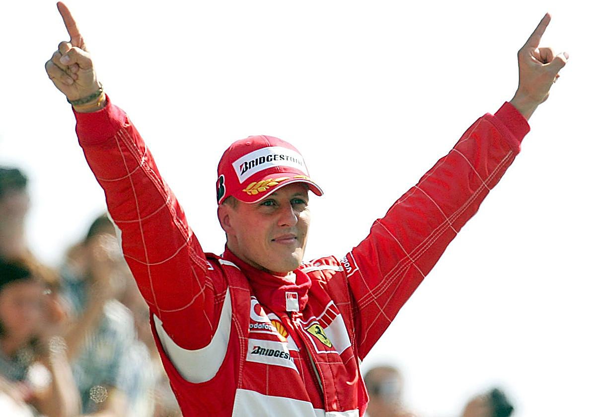Michael Schumacher celebra su victoria en el GP de Italia 2006.