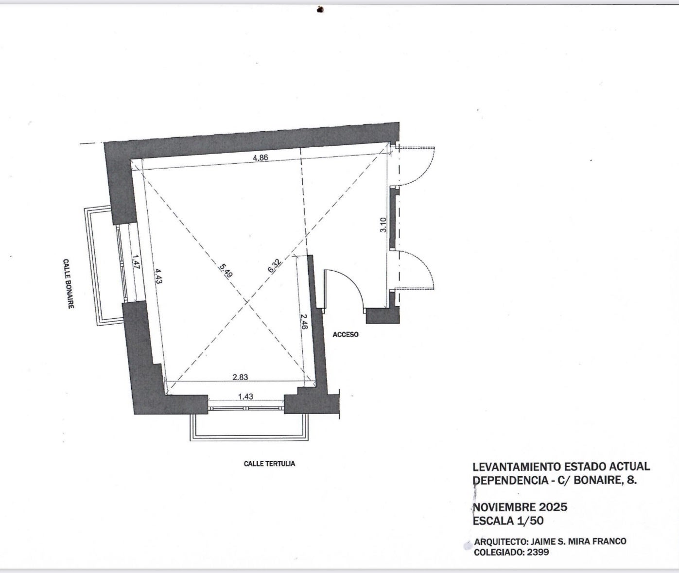 Plano del reservado aportado por el dueño del restaurante.