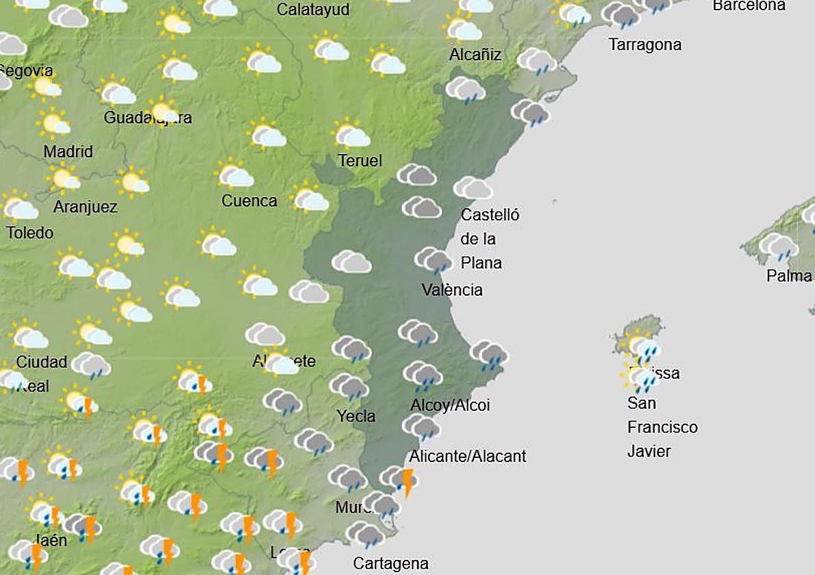 Mapa previsto para el domingo por la tarde.