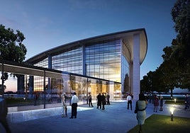 Ficción y realidad.Figuración virtual del edificio,con un pasillo anexo que sepreveía en el marcode una ampliación.