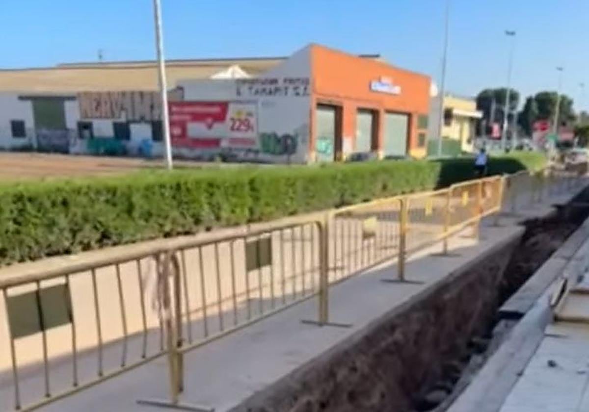 Zona de obras del colector en Foios.