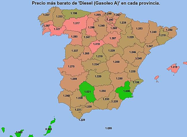 Precios más baratos del diésel el 4 de diciembre de 2025.