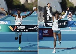 John Korir y Joyceline Jepkosgei, ganadores del Maratón de Valencia.