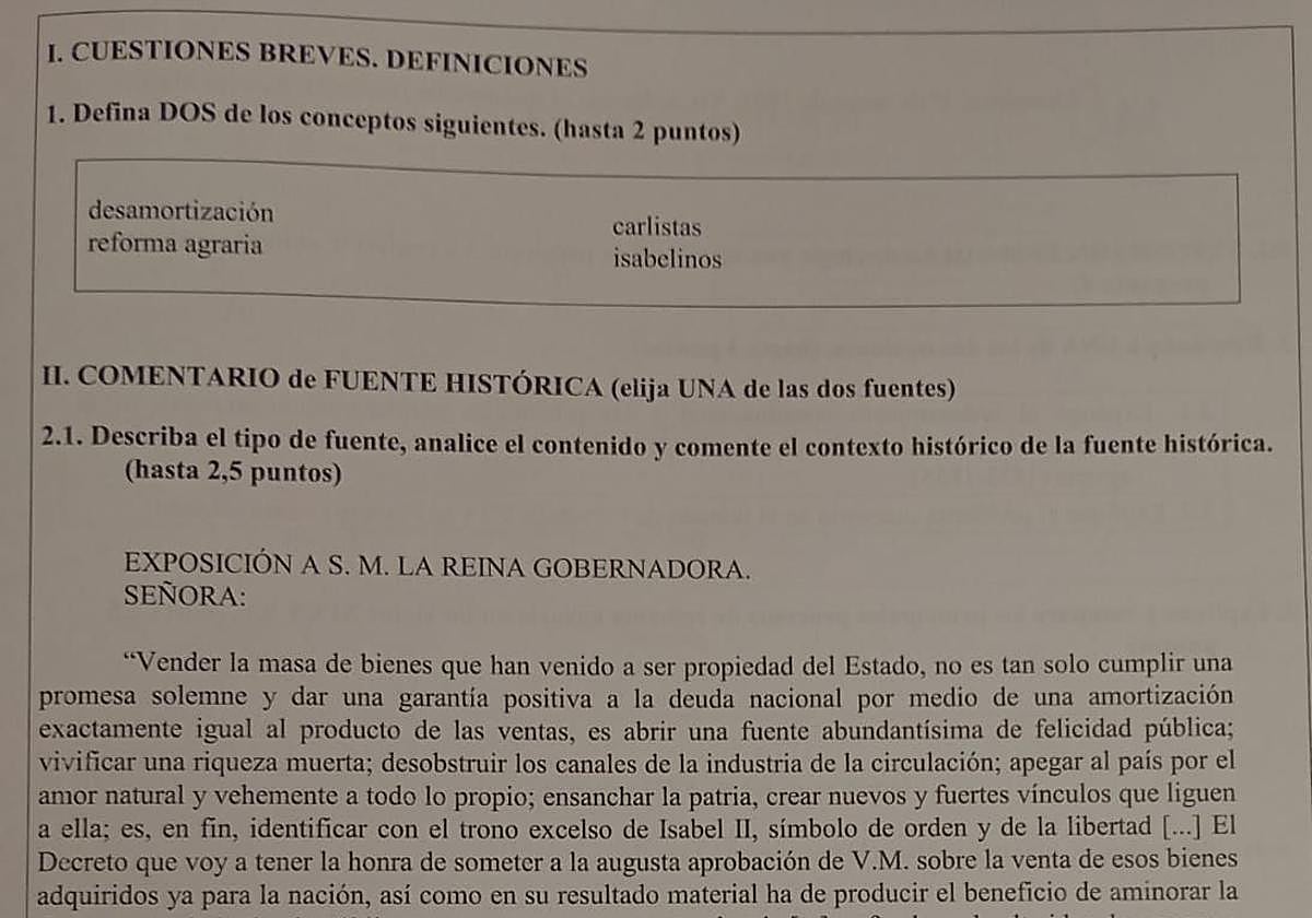 Así ha sido el examen de Historia de España de la Selectividad 2026