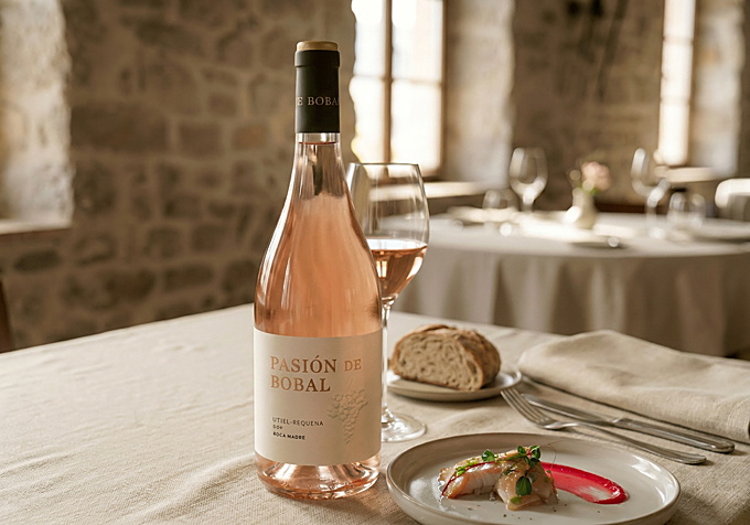 Vino rosado Pasión de Bobal de bodegas Raíces Ibéricas.