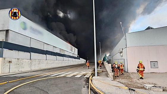 Un incendio arrasa una planta de reciclaje de Aielo de Malferit y pone en alerta a la población