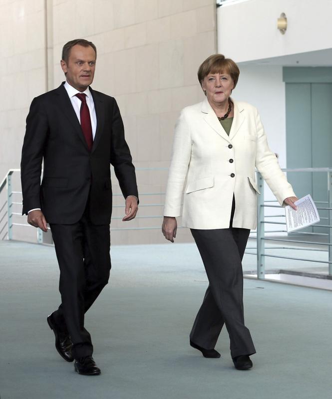 La canciller alemana, Angela Merkel, y el primer ministro polaco, Donald Tusk. 