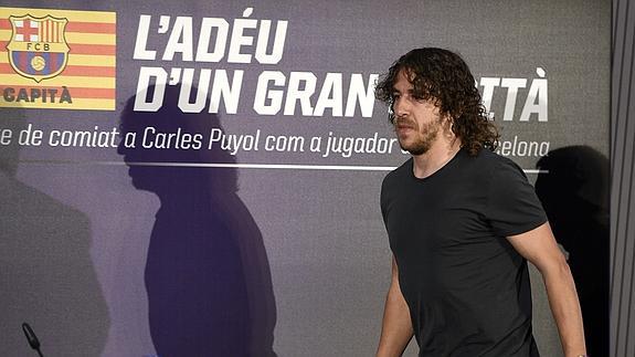 Puyol, en la rueda de prensa de su despedida. 