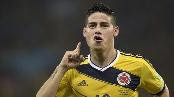 James celebra un gol durante el Mundial de Brasil 