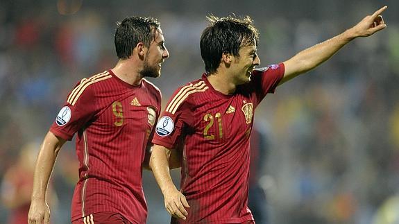 David Silva celebra un gol. 