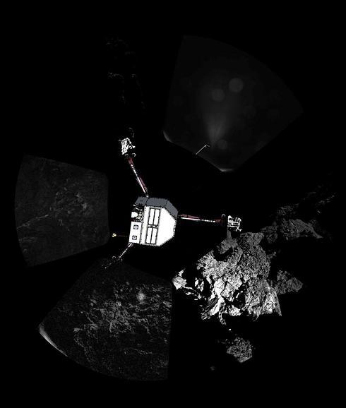 Imagen panorámica del cometa 67P/Churyamov-Gerasimenko y de la sonda 'Philae'. 