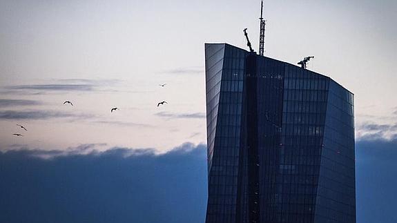 Aves sobrevuelan la sede del Banco Central Europeo.