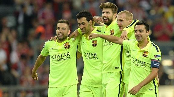 Los jugadores del Barcelona celebran el pase a la final. 