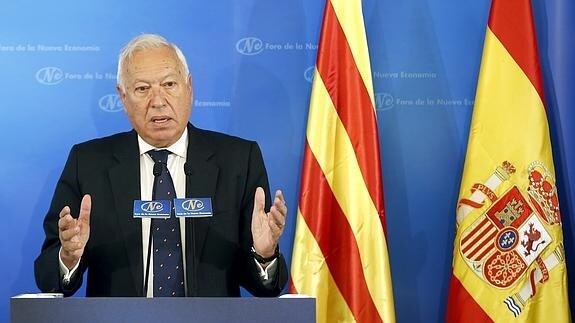 El ministro español de Exteriores, José Manuel García-Margallo, durante su conferencia en el Foro de la Nueva Economía.