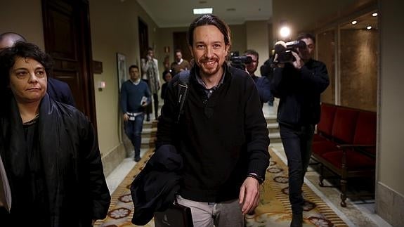 Pablo Iglesias, hoy en el Parlamento.