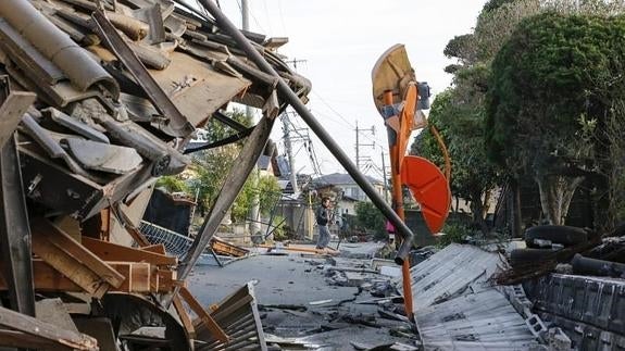 Casas derrumbadas en Mashiki tras el terremoto.  