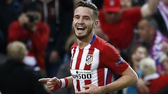 Saúl Ñíguez celebra su gol al Bayern. 