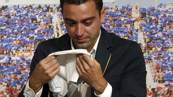 Xavi, durante un homenaje en Barcelona. 