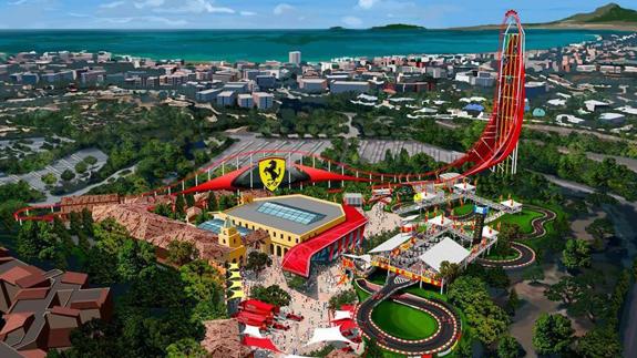 Fotomontaje con el proyecto del parque temático de Ferrari Land.