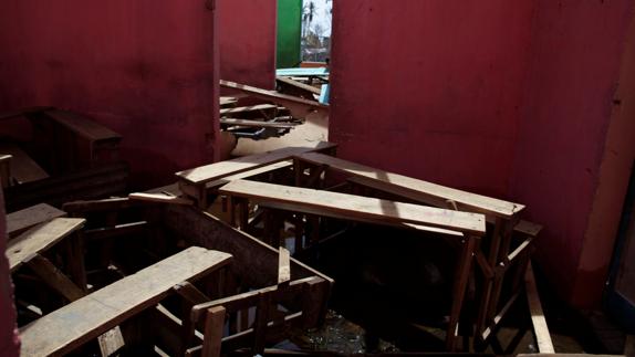 Un colegio destruido en Haiti a causa del huracán Matthew.