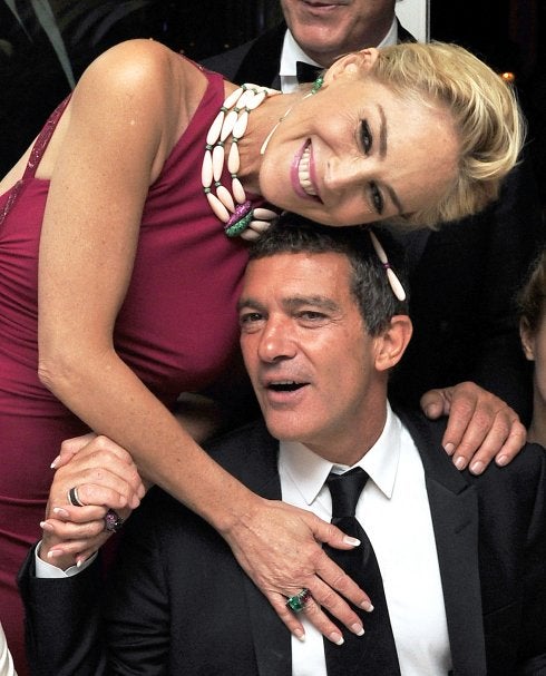 Sharon Stone y Antonio Banderas coincidieron en el Festival de Cannes hace apenas un mes. : gtres