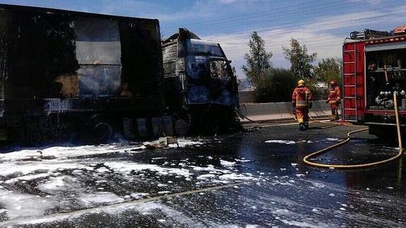 Imagen del camión accidentado. 