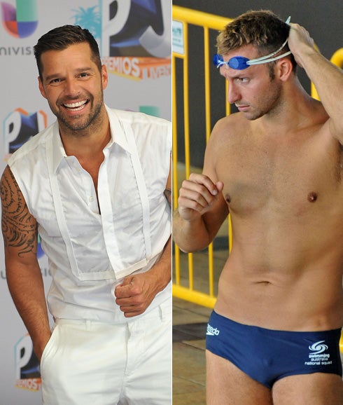 El cantante Ricky Martin y el nadador Ian Thorpe. EFE/AFP