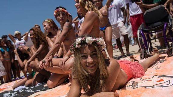 Un grupo de mujeres durante la protesta en Río de Janeiro. 