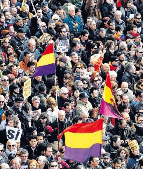 Un momento de la marcha de Podemos celebrada el pasado sábado en Madrid.