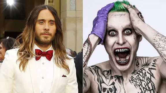 Jared Leto, durante la pasada edición de los Oscar. A la derecha, la imagen de la transformación del actor publicada por David Ayer.