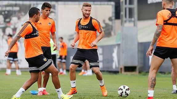 Mustafi, Vezo, Cancelo y Otamendi, en el entrenamiento de hoy.