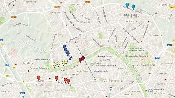 Lugares donde se han ubicado los radares móviles en Valencia.