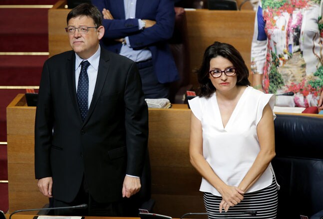 Ximo Puig y Mónica Oltra, hoy en el pleno de Les Corts.